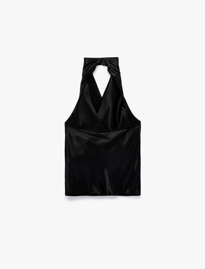  Kolsuz Halter Degaje Yaka Saten Bluz