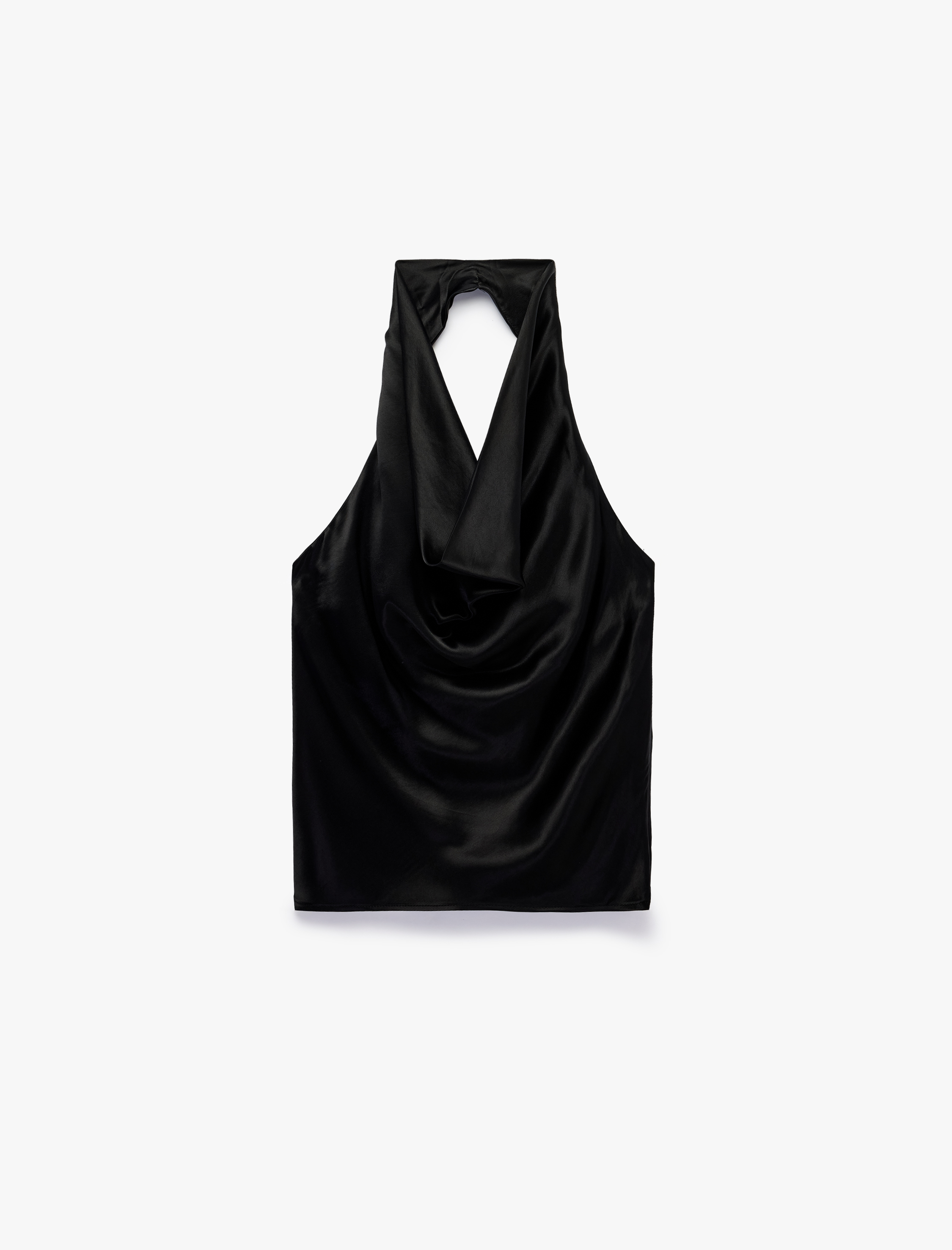   Kolsuz Halter Degaje Yaka Saten Bluz