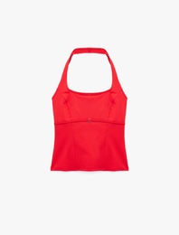 Toka Detaylı Slim Fit Kolsuz Halter Yaka Bluz