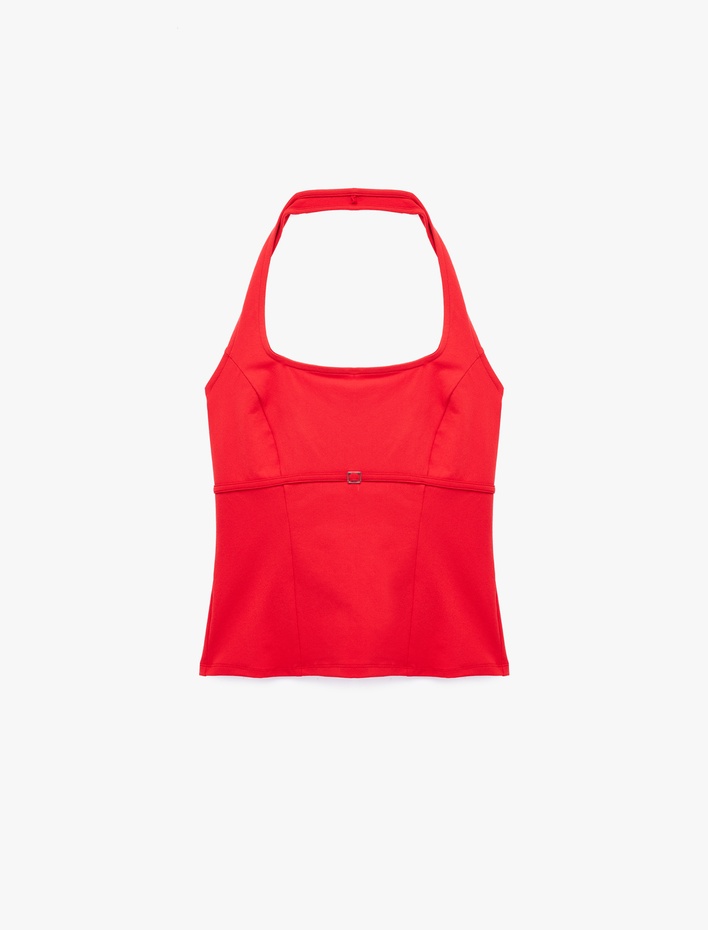  Toka Detaylı Slim Fit Kolsuz Halter Yaka Bluz