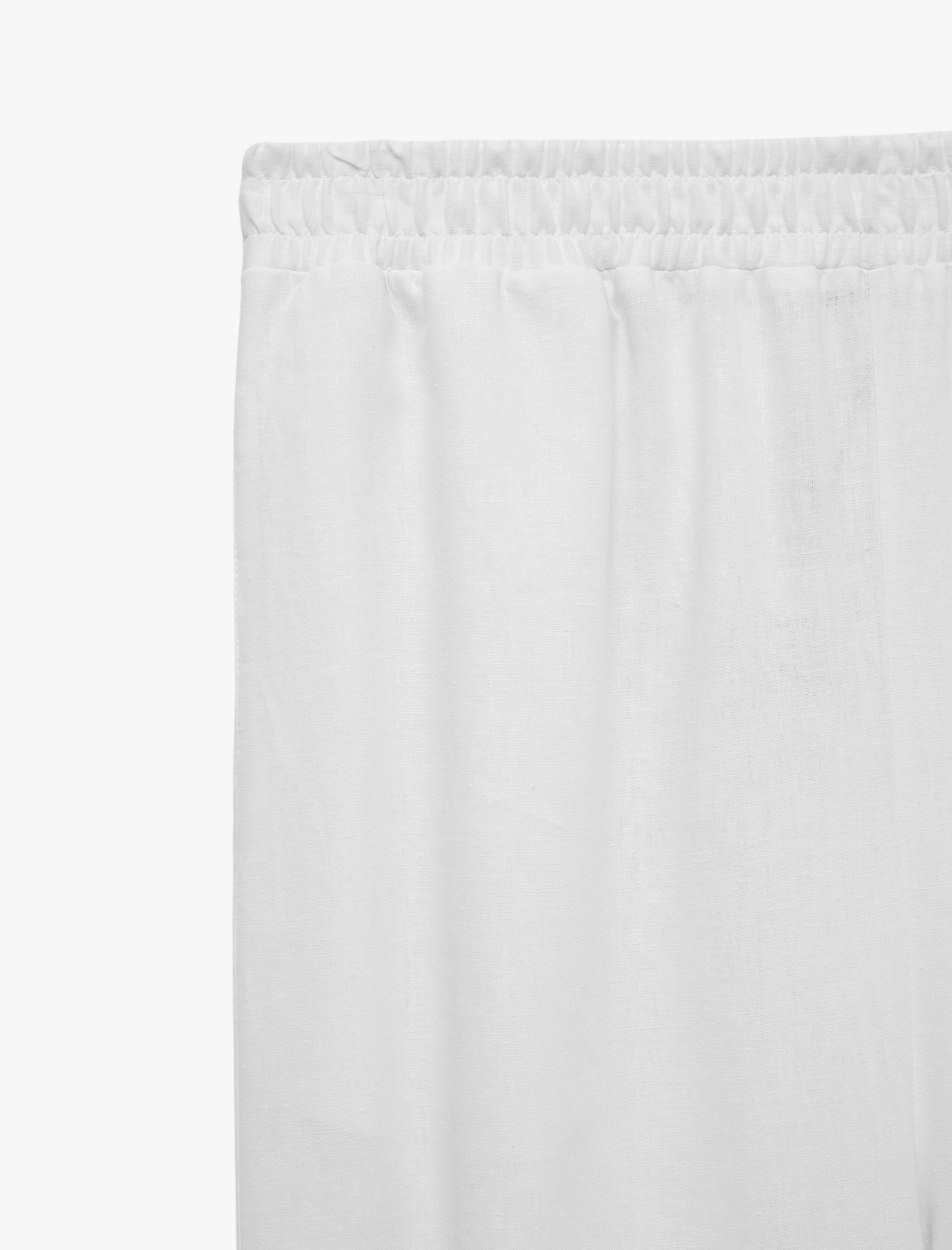   Keten Karışımlı Beli Lastikli Cepli Rahat Kalıp Balon Pantolon