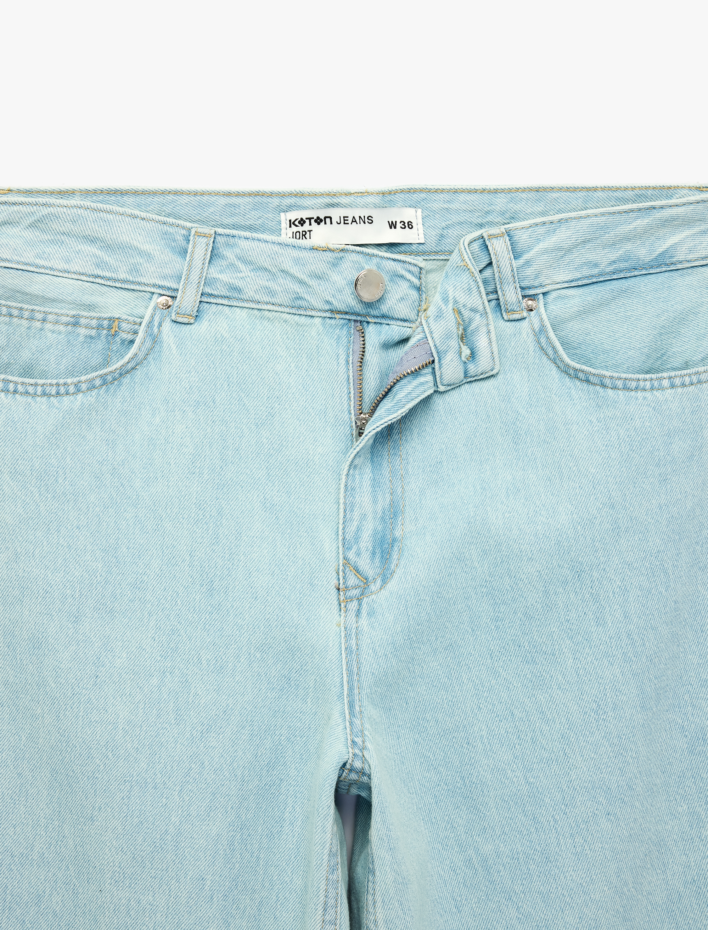   Pamuklu Paça Detaylı Rahat Kalıp Denim Bermuda Jort