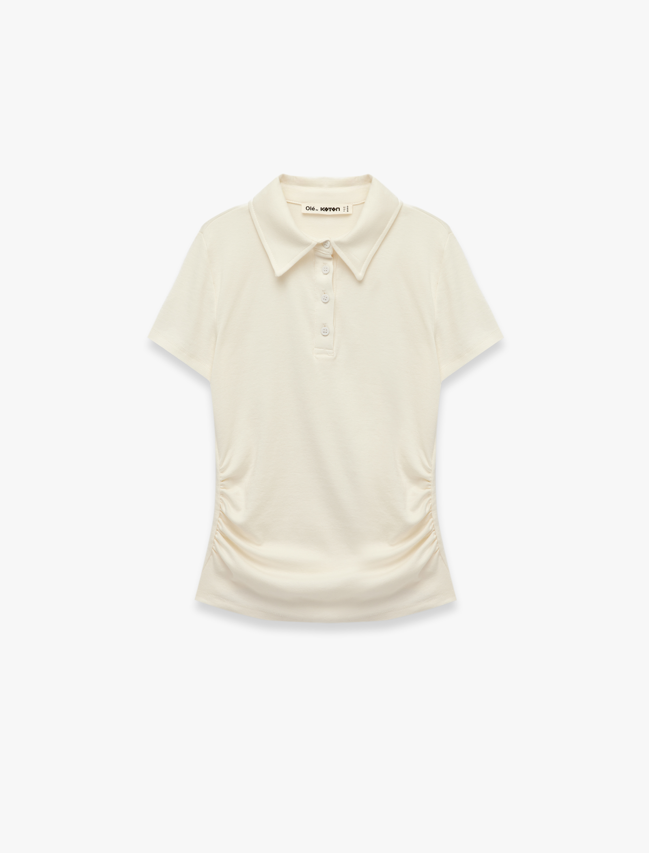   Modal Kumaş Düğmeli Kısa Kollu Drapeli Polo Yaka Tişört