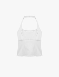 Toka Detaylı Slim Fit Kolsuz Halter Yaka Bluz