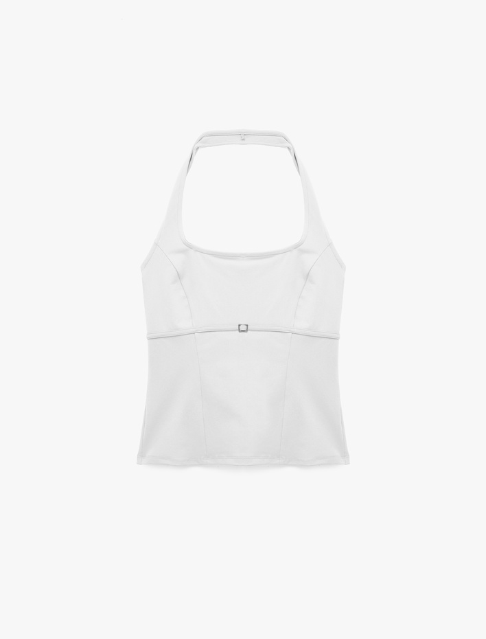  Toka Detaylı Slim Fit Kolsuz Halter Yaka Bluz