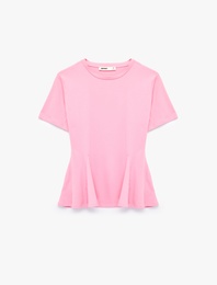 Pamuklu Slim Fit Kısa Kollu Bisiklet Yaka Peplum Basic Tişört