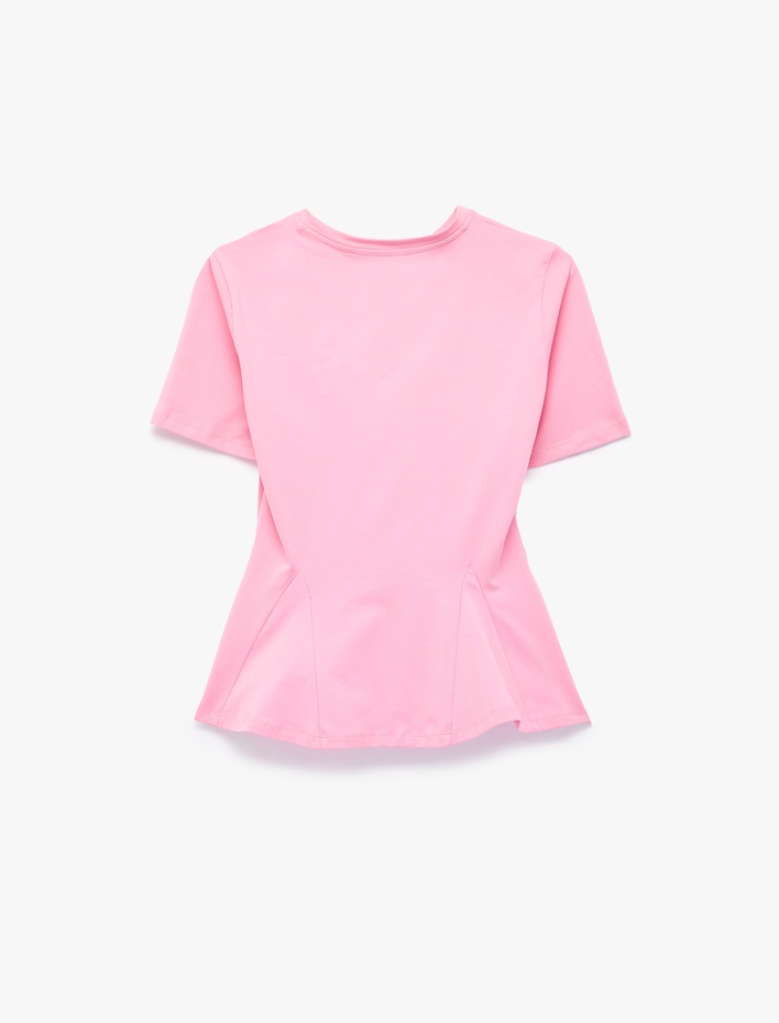  Pamuklu Slim Fit Kısa Kollu Bisiklet Yaka Peplum Basic Tişört