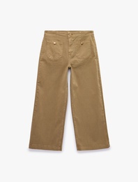 Pamuklu Düğmeli Cepli Yüksek Bel Jean Pantolon - Culotte Jeans