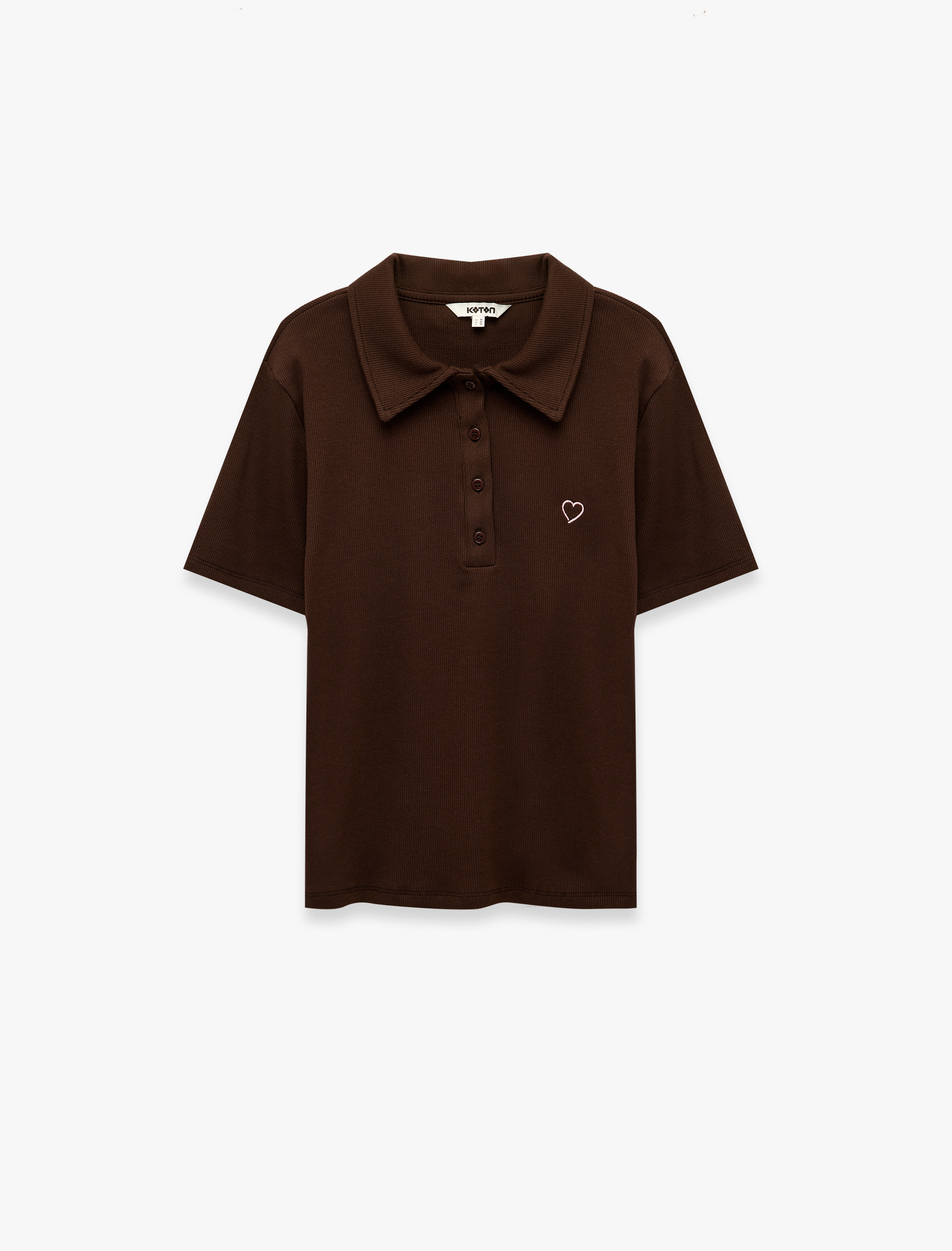   Pamuklu Slim Fit Düğmeli Kalp İşleme Detaylı Polo Yaka Kısa Kollu Fitilli Tişört