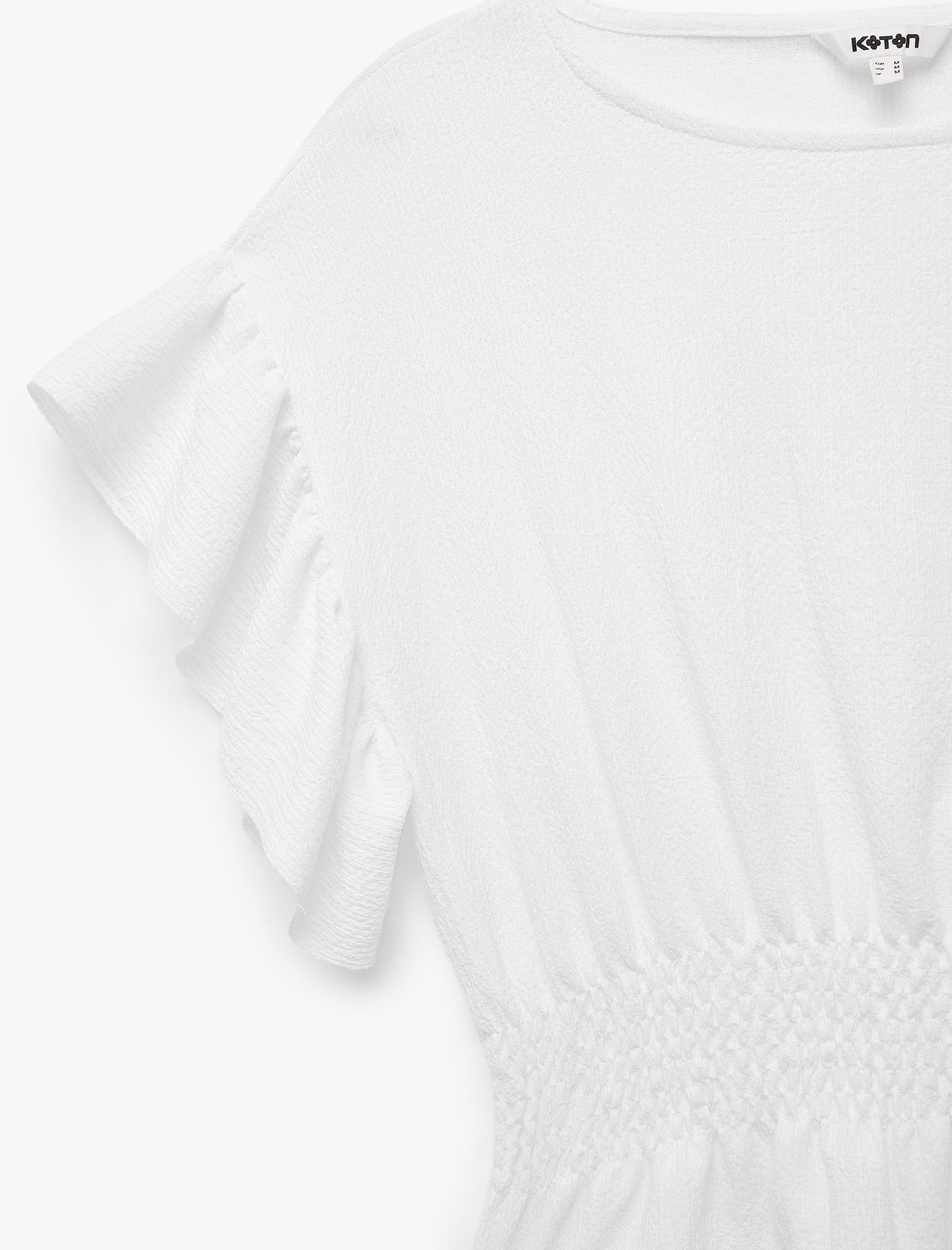   Slim Fit Bel Vurgulu Gipeli Bisiklet Yaka Fırfırlı Kısa Kollu Bluz