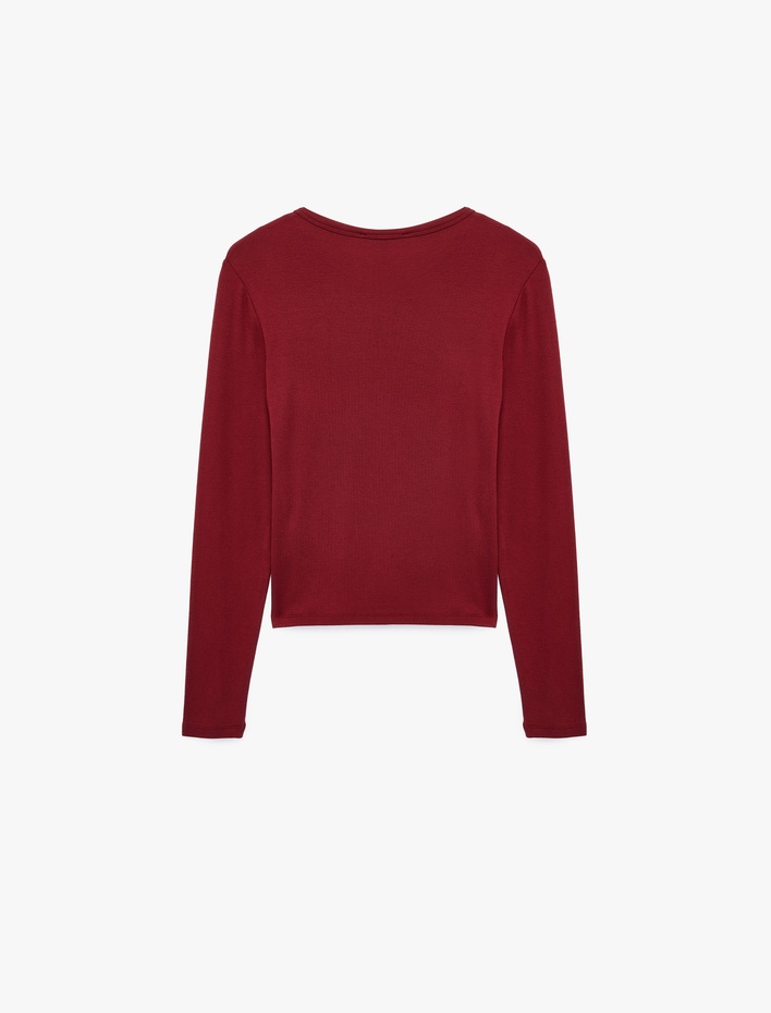  Viskon Slim Fit Uzun Kollu Bisiklet Yaka Tişört
