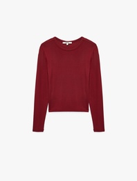Viskon Slim Fit Uzun Kollu Bisiklet Yaka Tişört