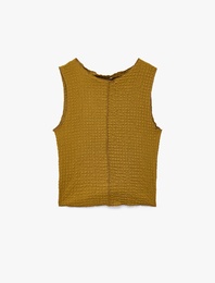 Bürümcük Kumaş Dokulu Slim Fit Bisiklet Yaka Kolsuz Bluz