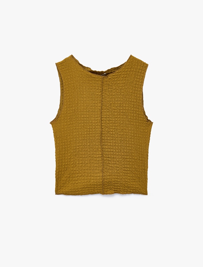  Bürümcük Kumaş Dokulu Slim Fit Bisiklet Yaka Kolsuz Bluz