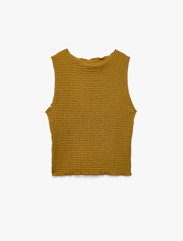  Bürümcük Kumaş Dokulu Slim Fit Bisiklet Yaka Kolsuz Bluz