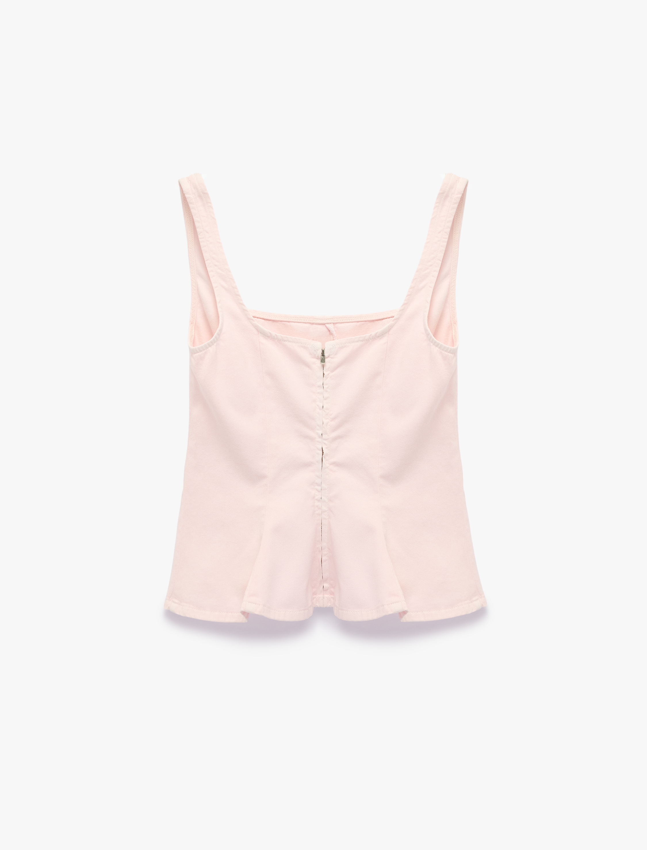   Pamuklu Kolsuz Fermuar Detaylı Slim Fit Kare Yaka Bluz
