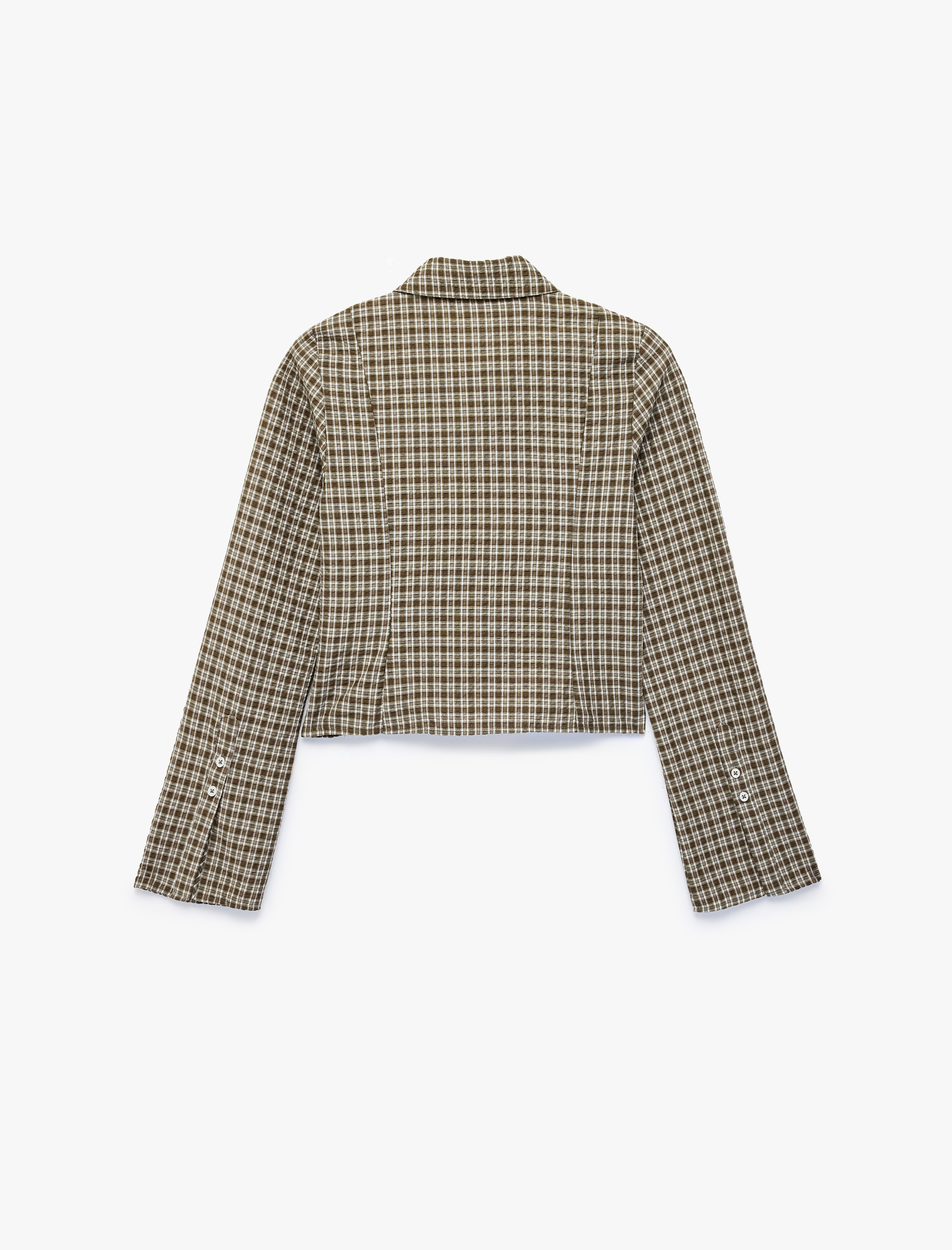   Klasik Yaka Slim Fit Crop Kareli Uzun Kollu Gömlek