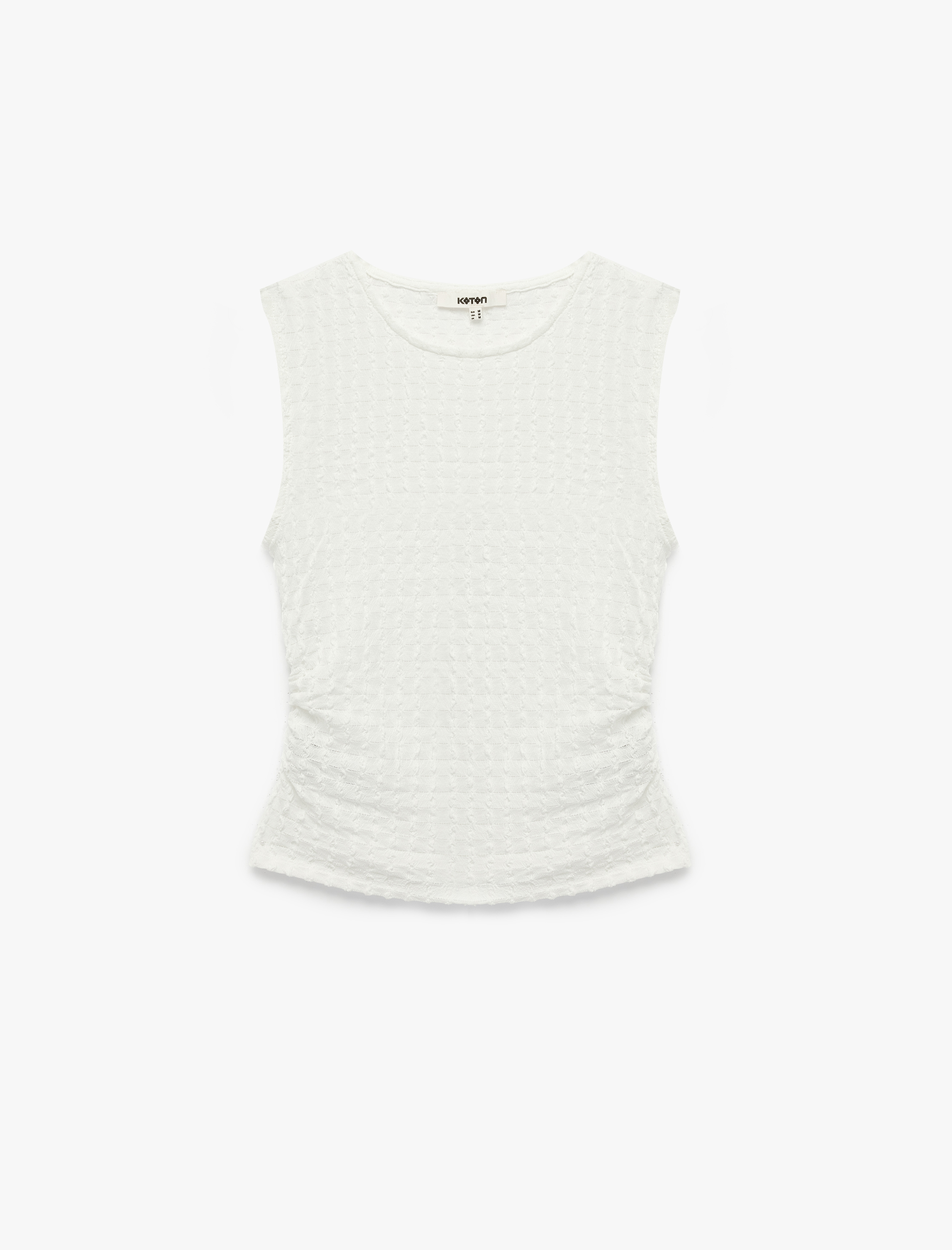  Bürümcük Kumaş Drape Detaylı Kolsuz Bisiklet Yaka Atlet Bluz