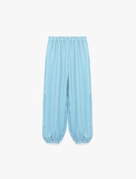 Bürümcük Kumaş Beli Lastikli Çizgili Pantolon