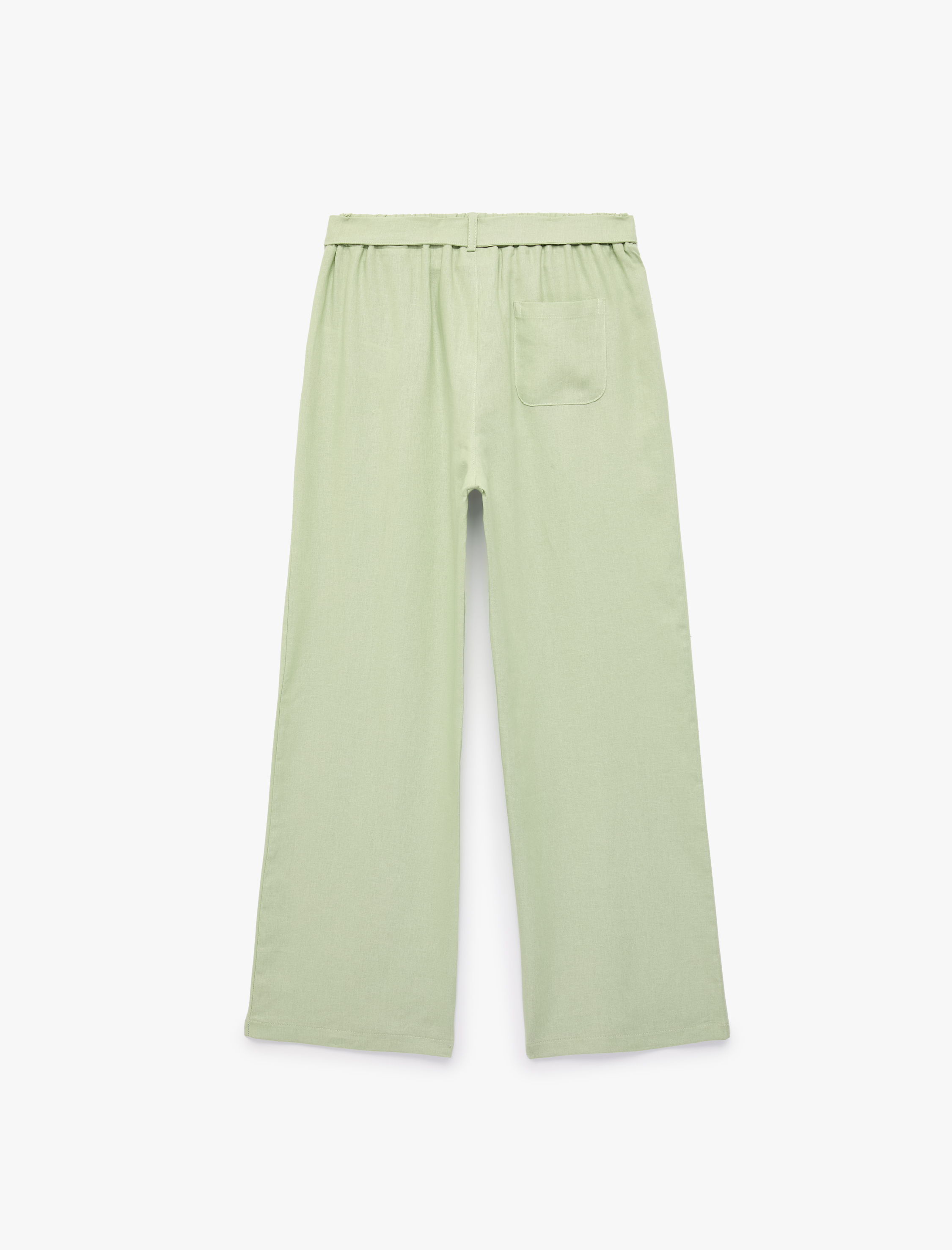  Kız Çocuk Beli Bağlamalı Keten ve Viskon Karışımlı Geniş Paça Pantolon