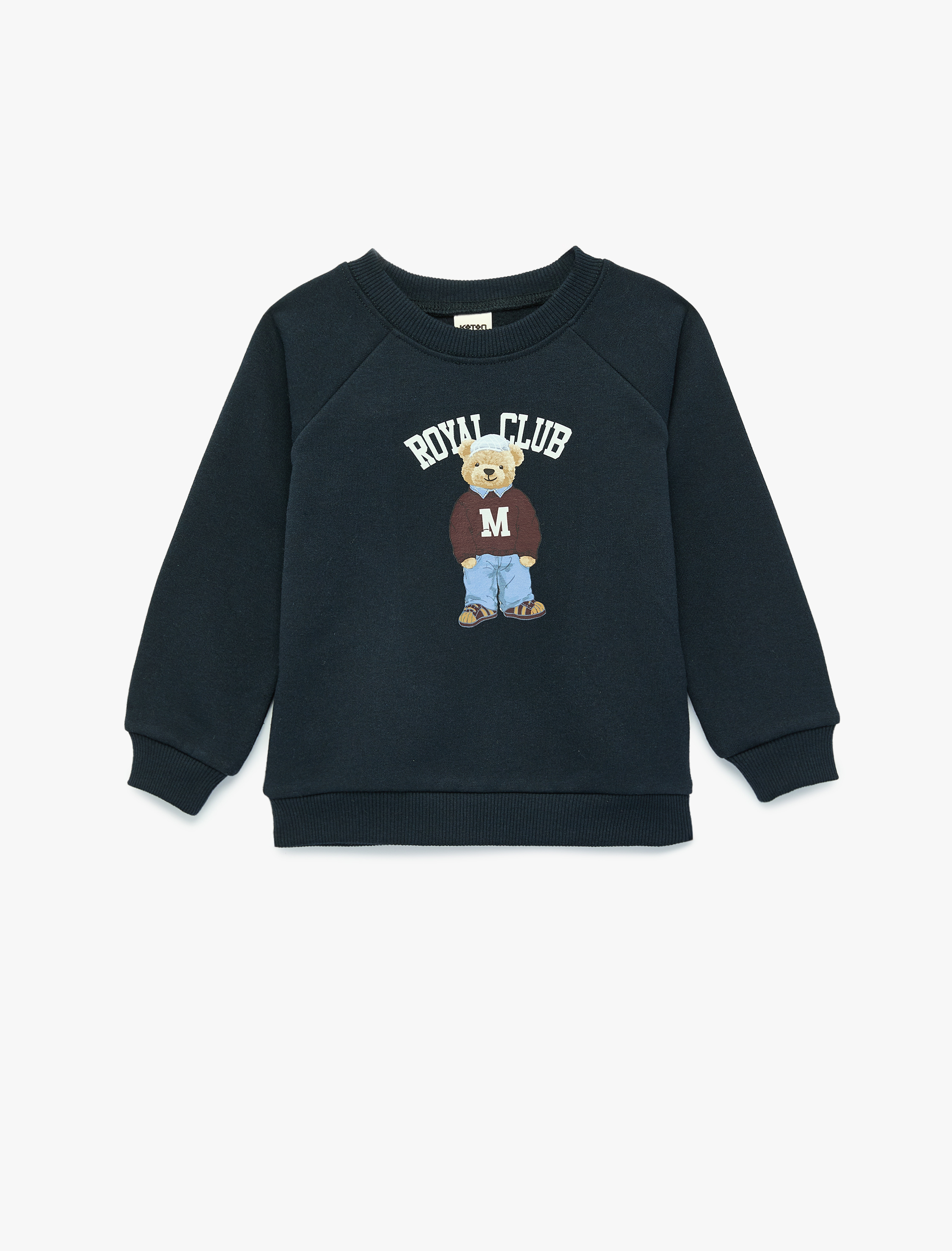  Erkek Bebek Uzun Kollu Bisiklet Yaka Şardonlu Ayıcık Baskılı Sweatshirt