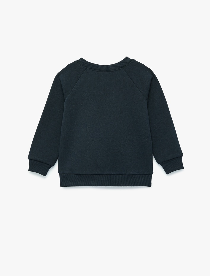 Erkek Bebek Uzun Kollu Bisiklet Yaka Şardonlu Ayıcık Baskılı Sweatshirt