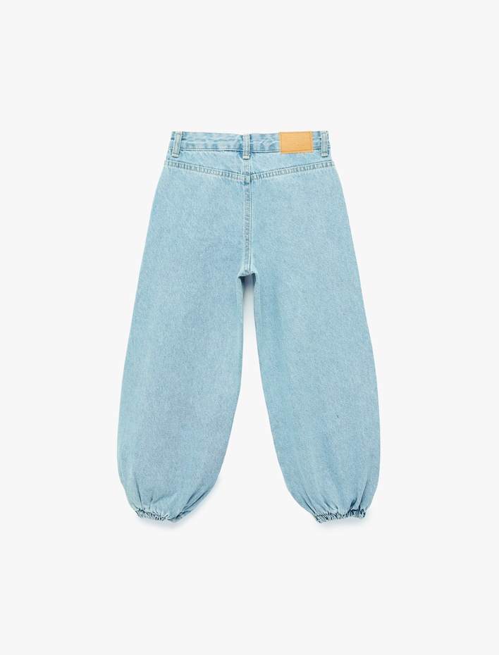 Kız Çocuk Pamuklu Loose Fit Cepli Şalvar Denim Pantolon