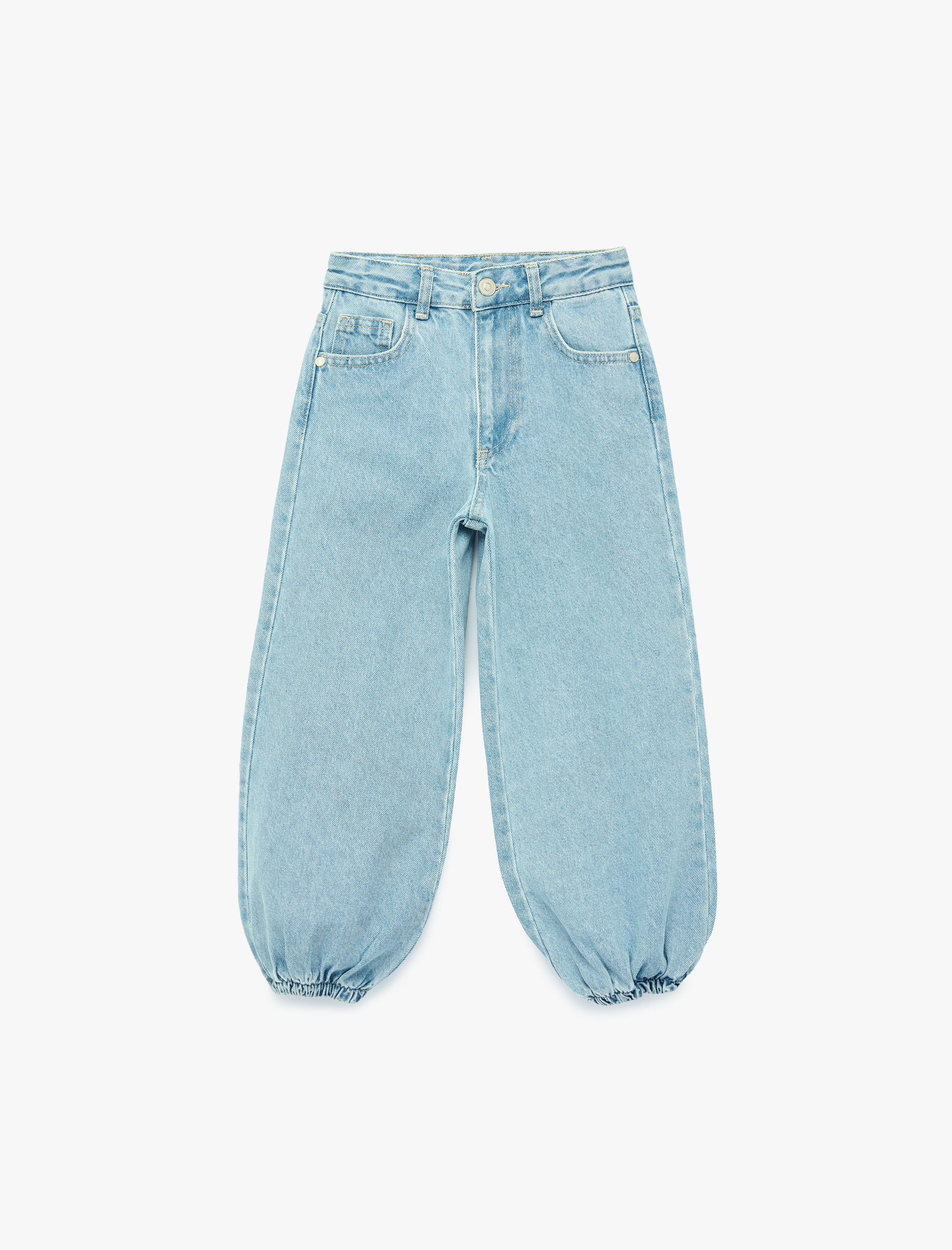  Kız Çocuk Pamuklu Loose Fit Cepli Şalvar Denim Pantolon