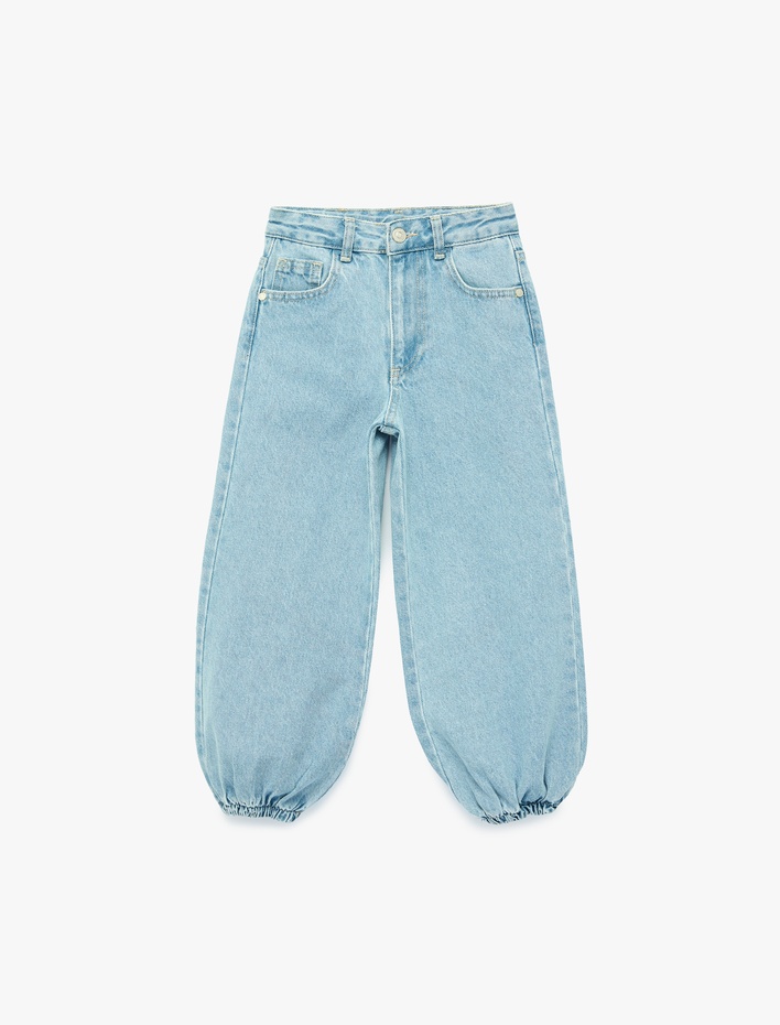 Kız Çocuk Pamuklu Loose Fit Cepli Şalvar Denim Pantolon