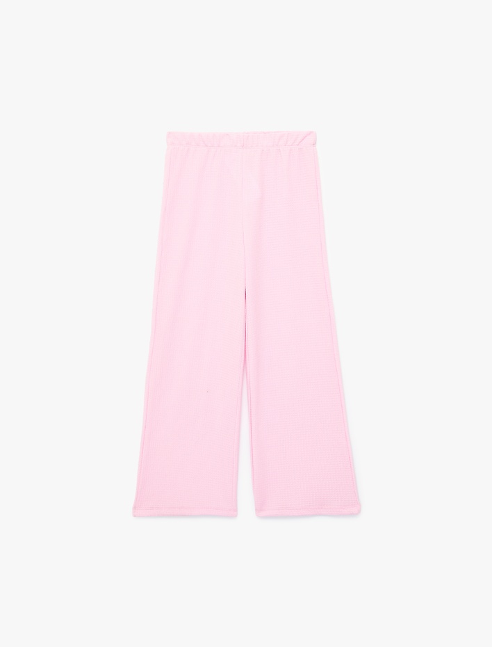 Kız Çocuk Beli Lastikli Bürümcük Kumaş Basic Pantolon