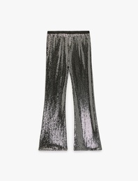 Beli Lastikli Pullu Payetli İspanyol Paça Pantolon