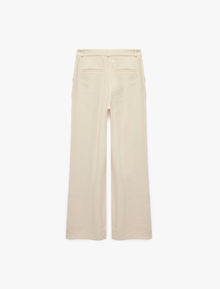 Pile Detaylı Viskon Kumaş Geniş Paça Pantolon