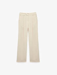 Pile Detaylı Viskon Kumaş Geniş Paça Pantolon