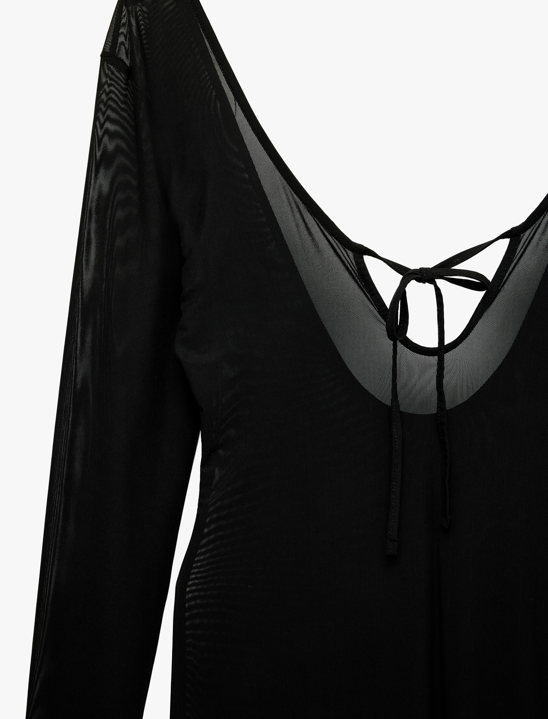   V Yaka Uzun Kollu Slim Fit Tül Plaj Elbisesi