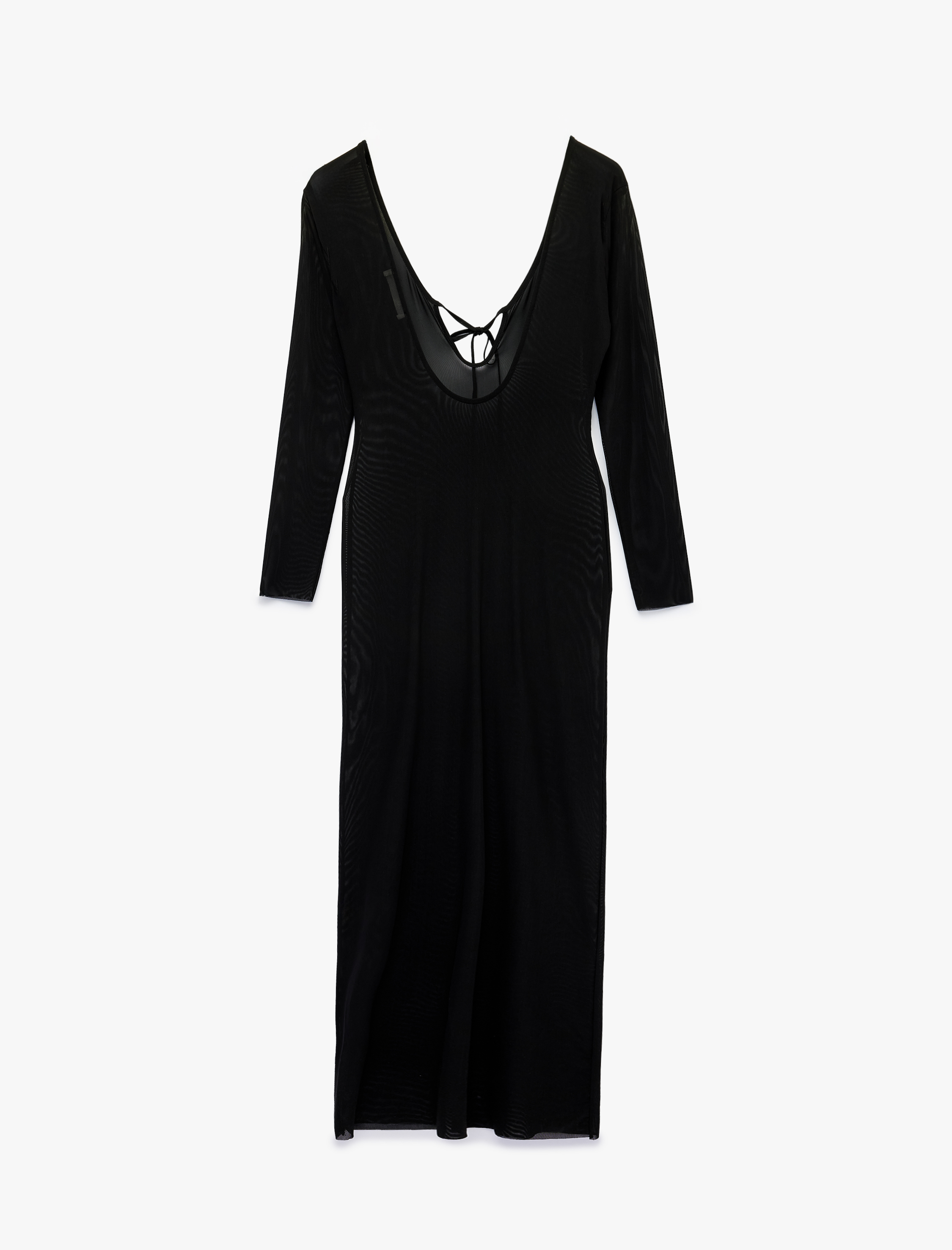   V Yaka Uzun Kollu Slim Fit Tül Plaj Elbisesi
