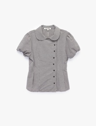 Slim Fit Bebe Yaka Kısa Balon Kollu Pötikareli Gömlek