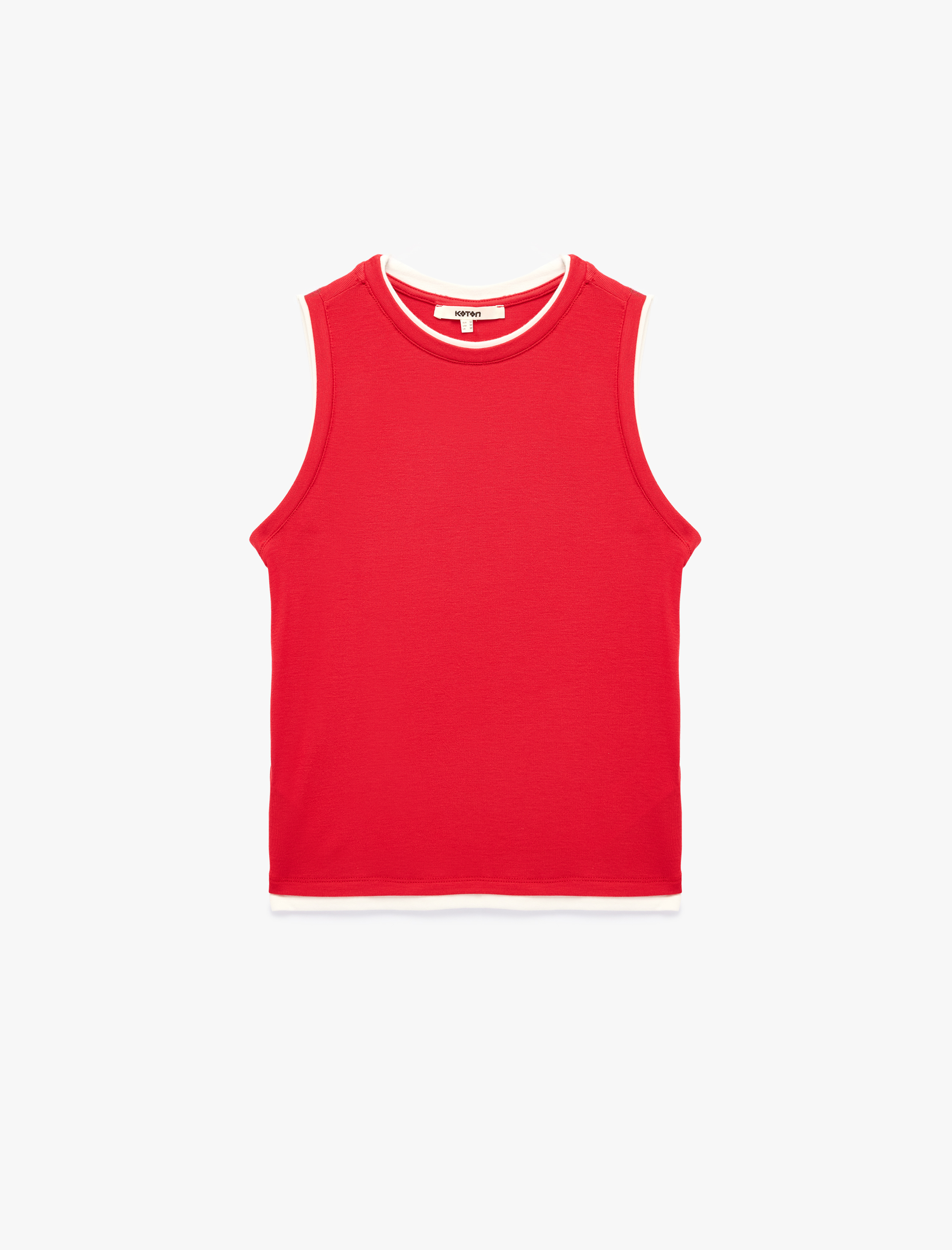   Renk Kontrastlı Katmanlı Slim Fit Bisiklet Yaka Kolsuz Fitilli Bluz