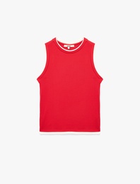 Renk Kontrastlı Katmanlı Slim Fit Bisiklet Yaka Kolsuz Fitilli Bluz