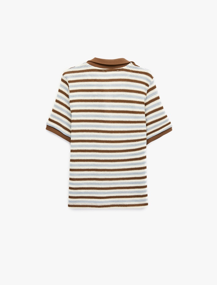  Regular Fit Polo Yaka Kısa Kollu Çizgili Tişört