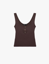 Viskon Kumaş Slim Fit Düğmeli Henley Yaka Atlet Bluz