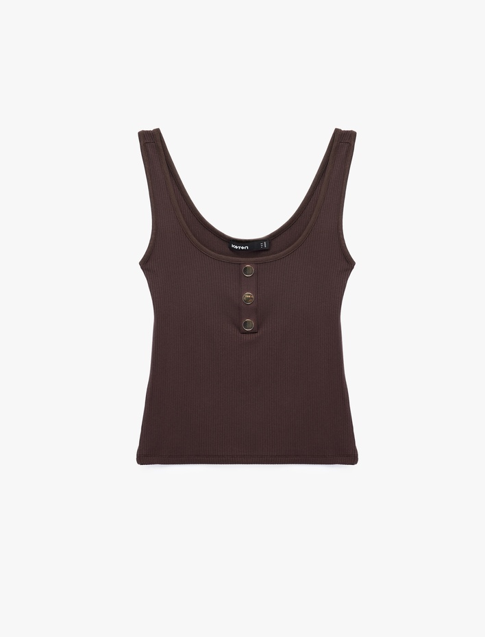  Viskon Kumaş Slim Fit Düğmeli Henley Yaka Atlet Bluz