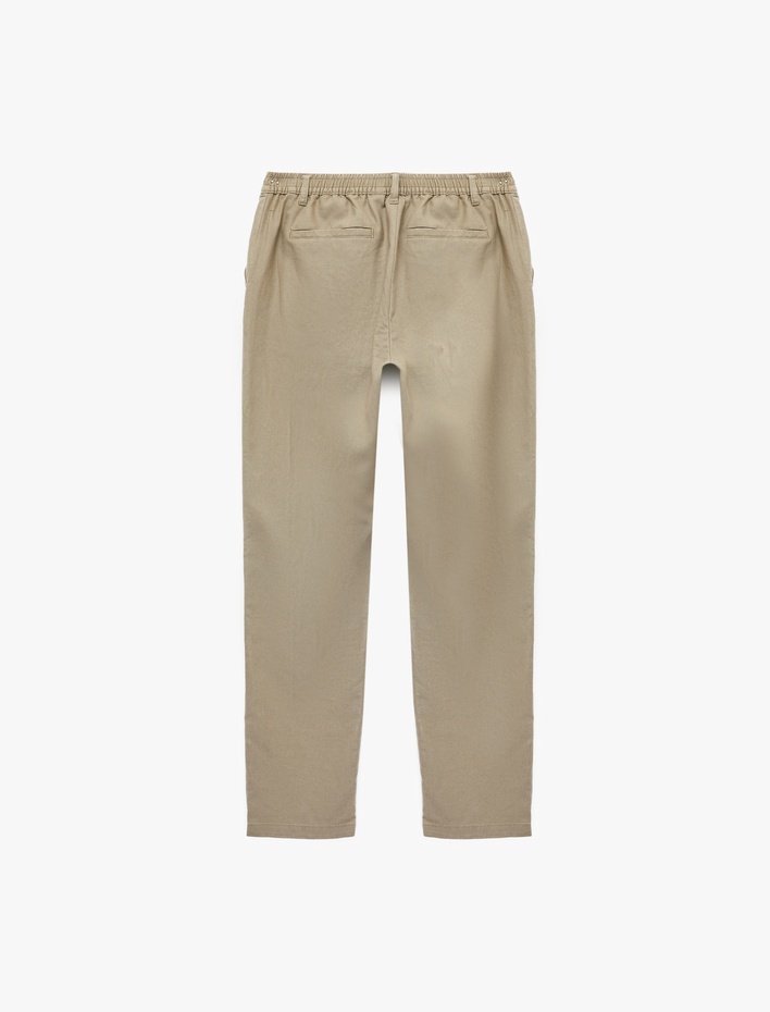  Cepli Beli Lastikli Keten Karışımlı Slim Fit Pantolon