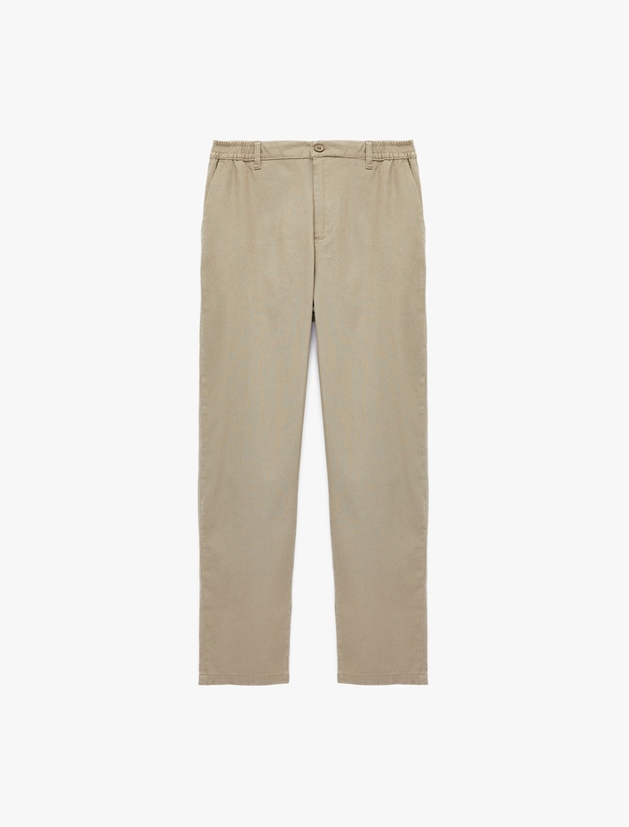  Cepli Beli Lastikli Keten Karışımlı Slim Fit Pantolon