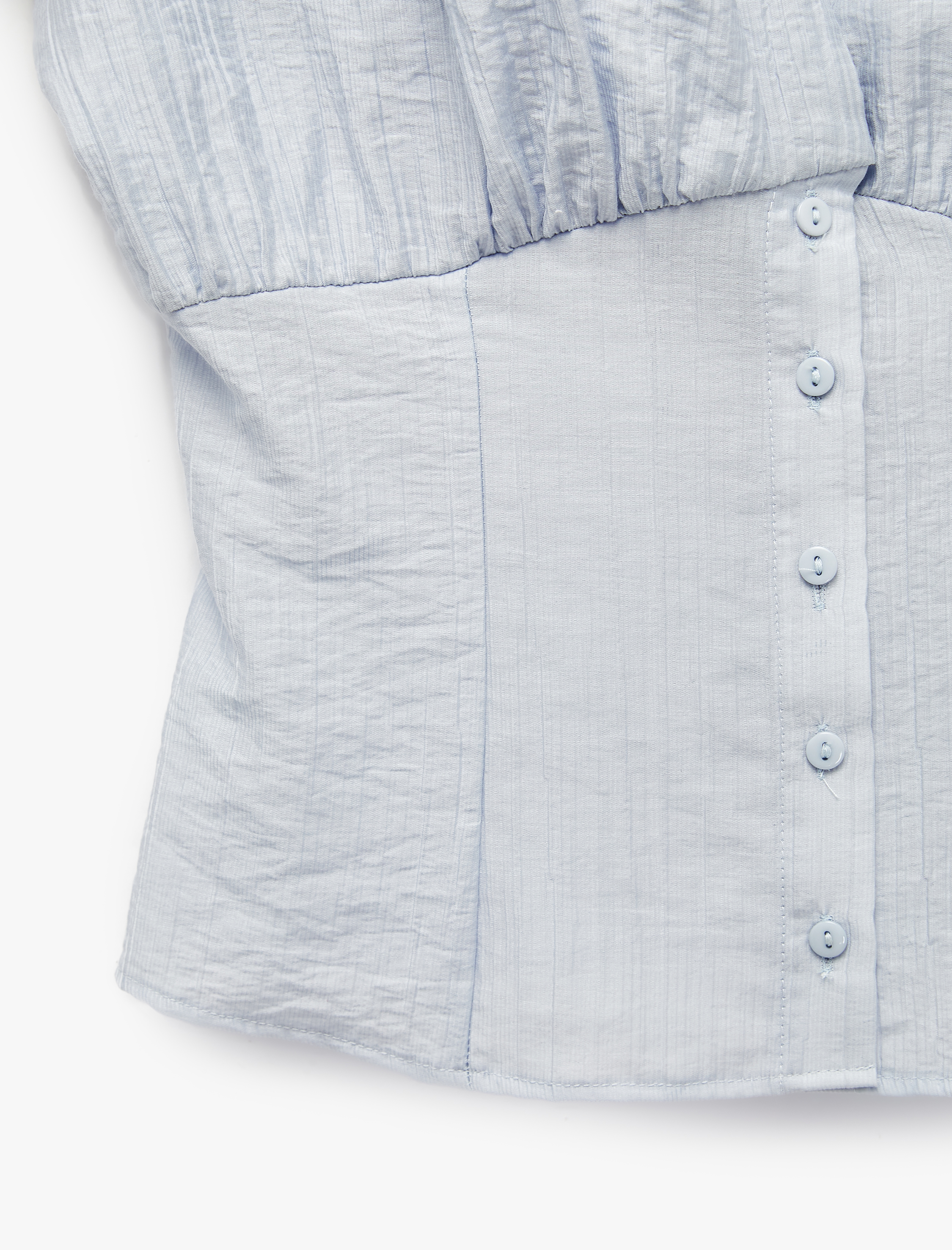   Slim Fit Düğmeli Drapeli Hakim Yaka Kısa Kollu Bluz