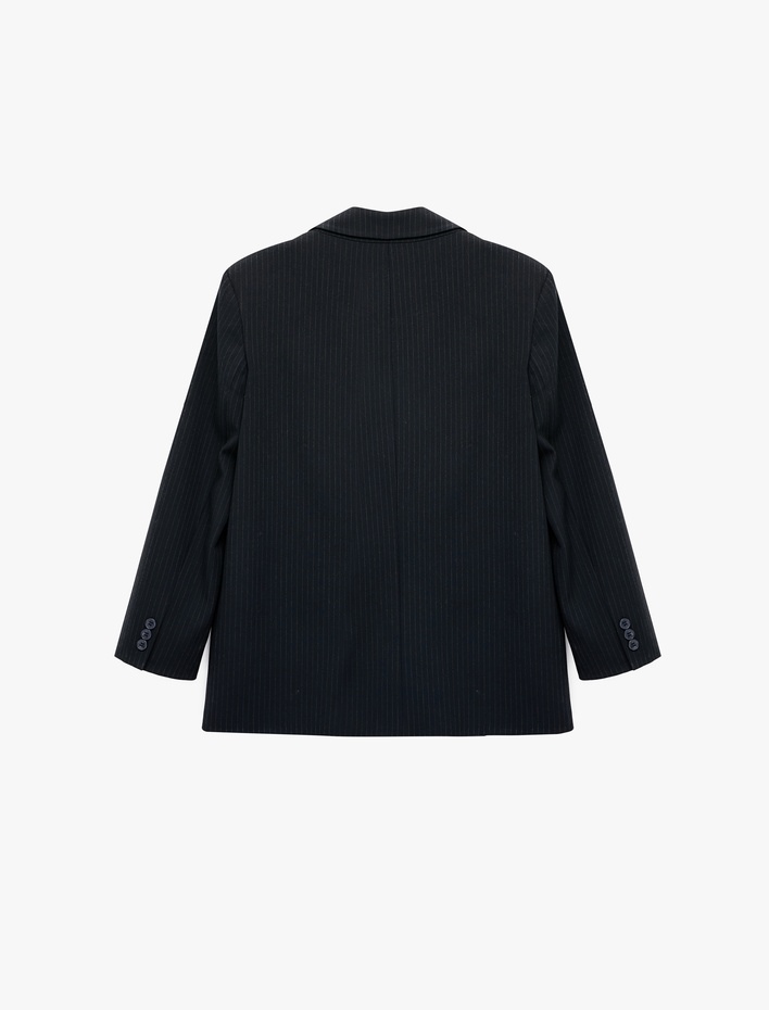  Kruvaze Yaka Uzun Kollu Metal Aksesuarlı Blazer Ceket