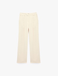 Pile Detaylı Viskon Kumaş Geniş Paça Pantolon