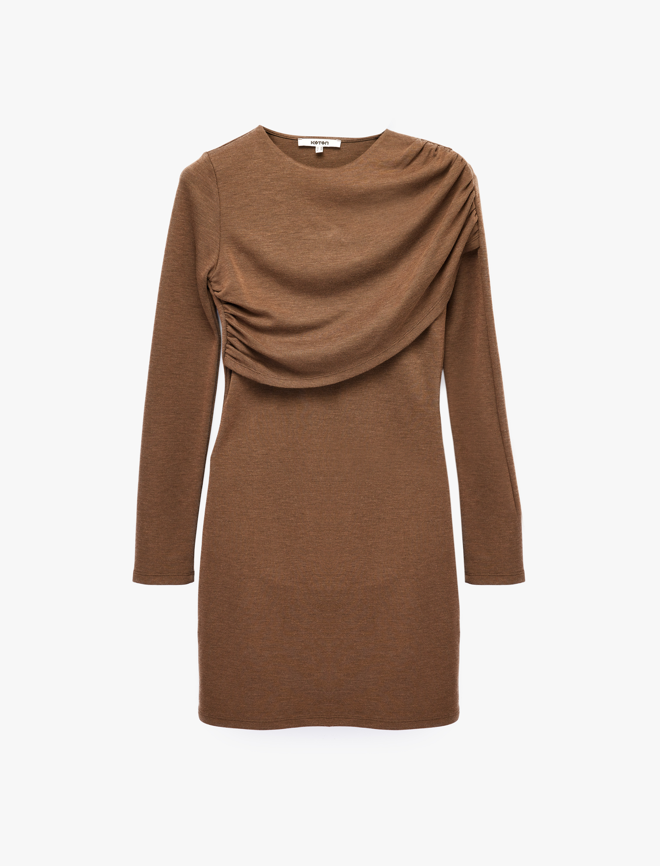   Koyun Yünü Karışımlı Slim Fit Uzun Kollu Drapeli Mini Elbise