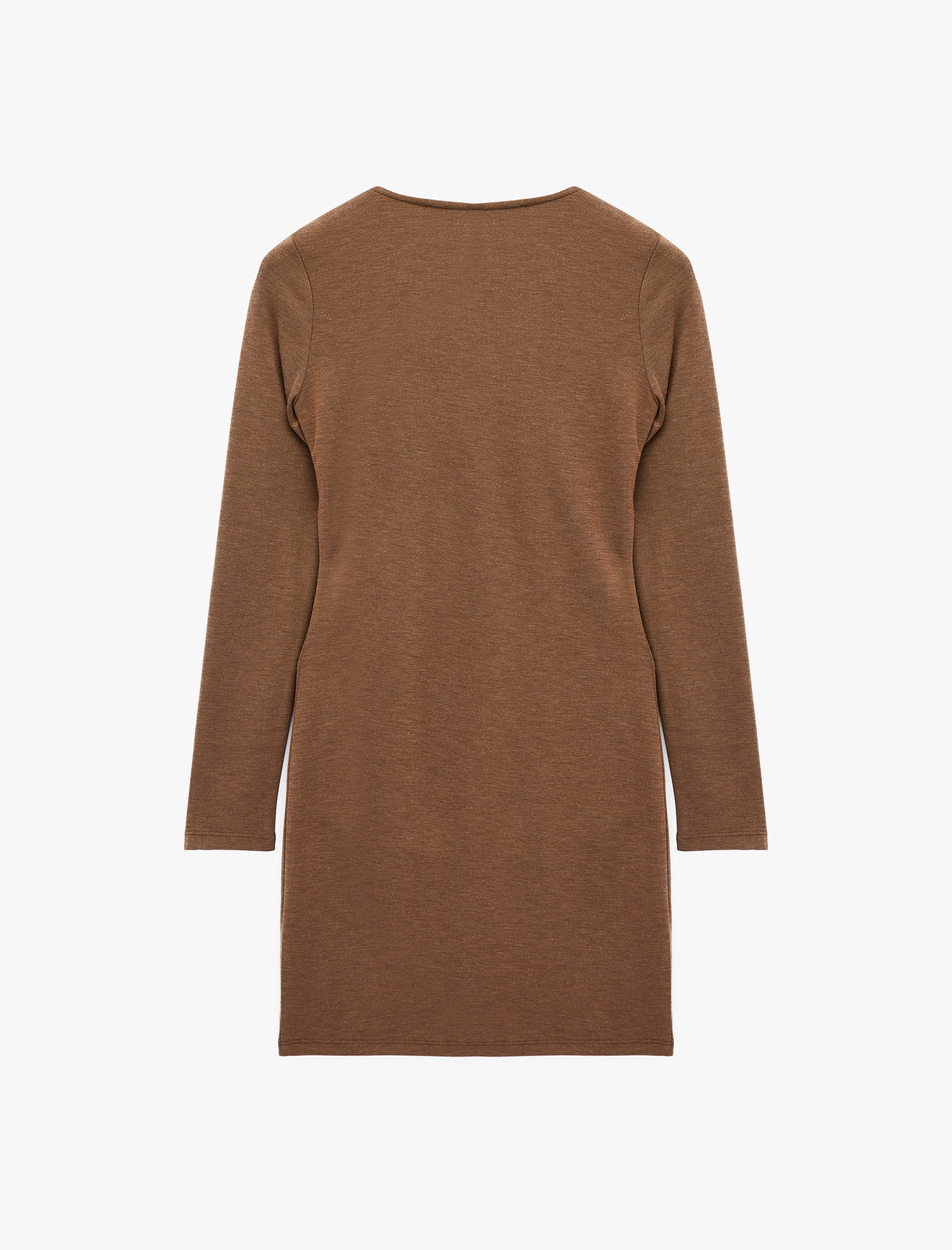   Koyun Yünü Karışımlı Slim Fit Uzun Kollu Drapeli Mini Elbise