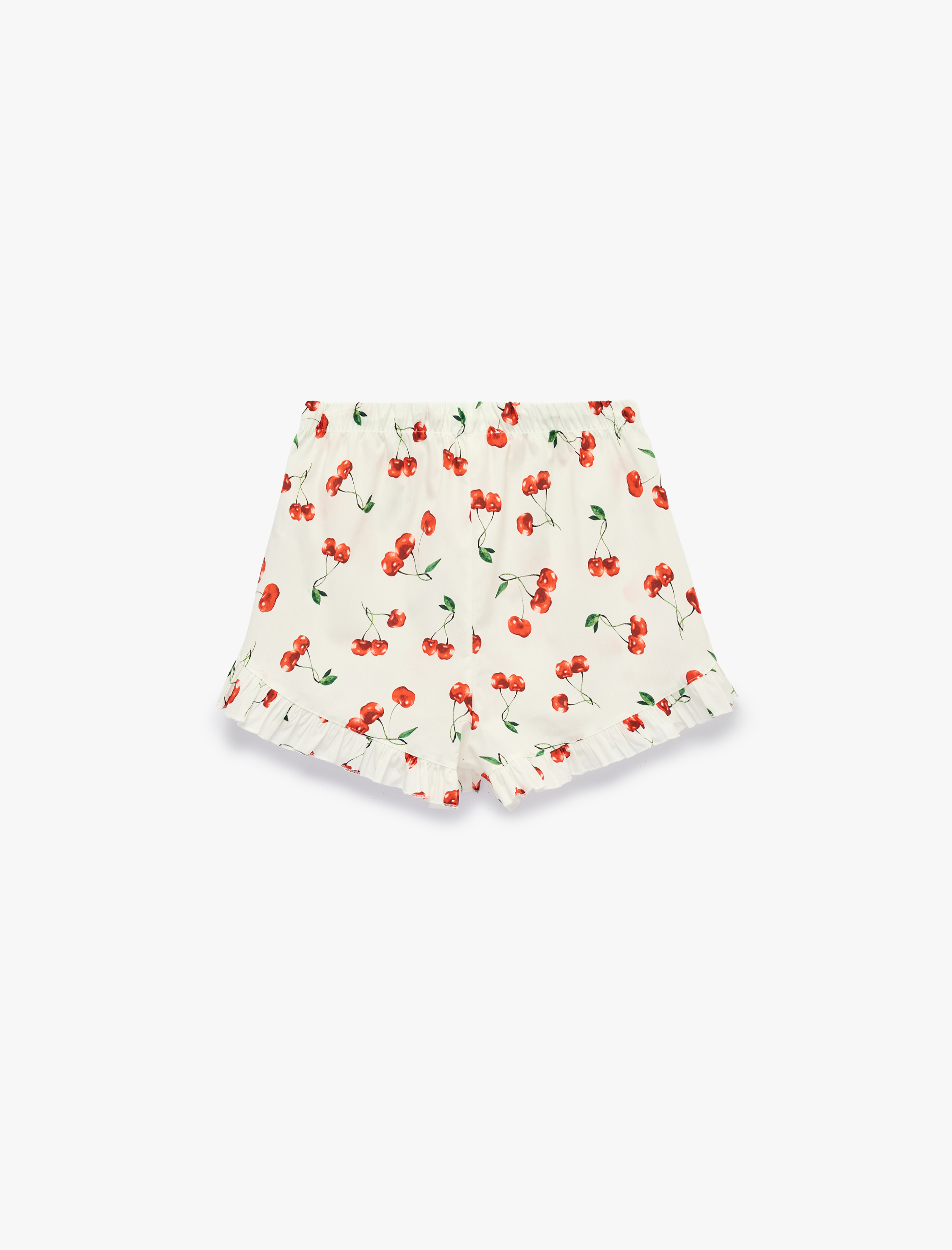   Pamuklu Rahat Kesim Fiyonk Detaylı Kiraz Baskılı Şort Pijama Altı