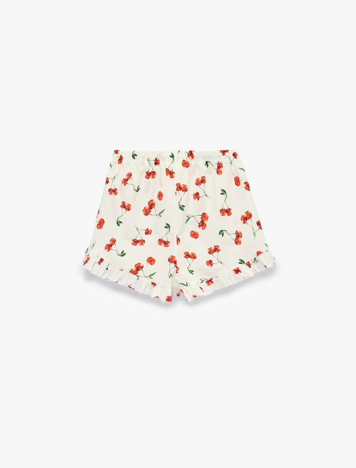  Pamuklu Rahat Kesim Fiyonk Detaylı Kiraz Baskılı Şort Pijama Altı